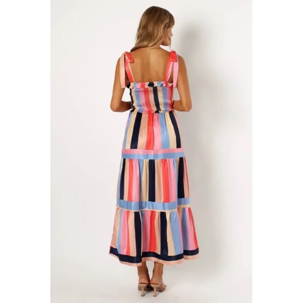 Petal + Pup Multicolored Striped Satin Smocked Back "Cobella" Maxi Dress 6 NWT - Picture 6 of 16